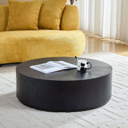 35.43 Inch Round Black Coffee Table - MDF Material for Living Room