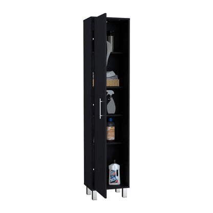 Laska 70" Tall Storage Cabinet - Black with Shelves for Living Room