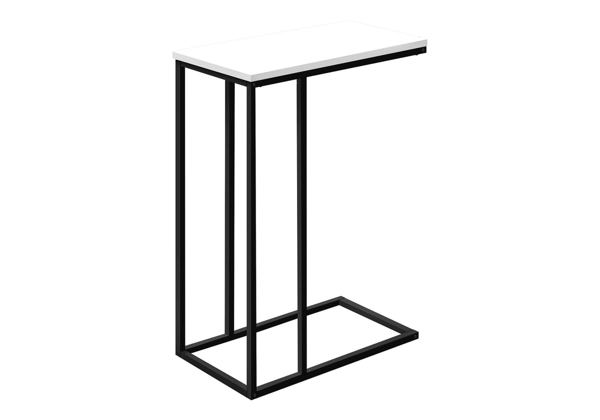 White C-Shaped End Table with Metal Base for Living Room Storage