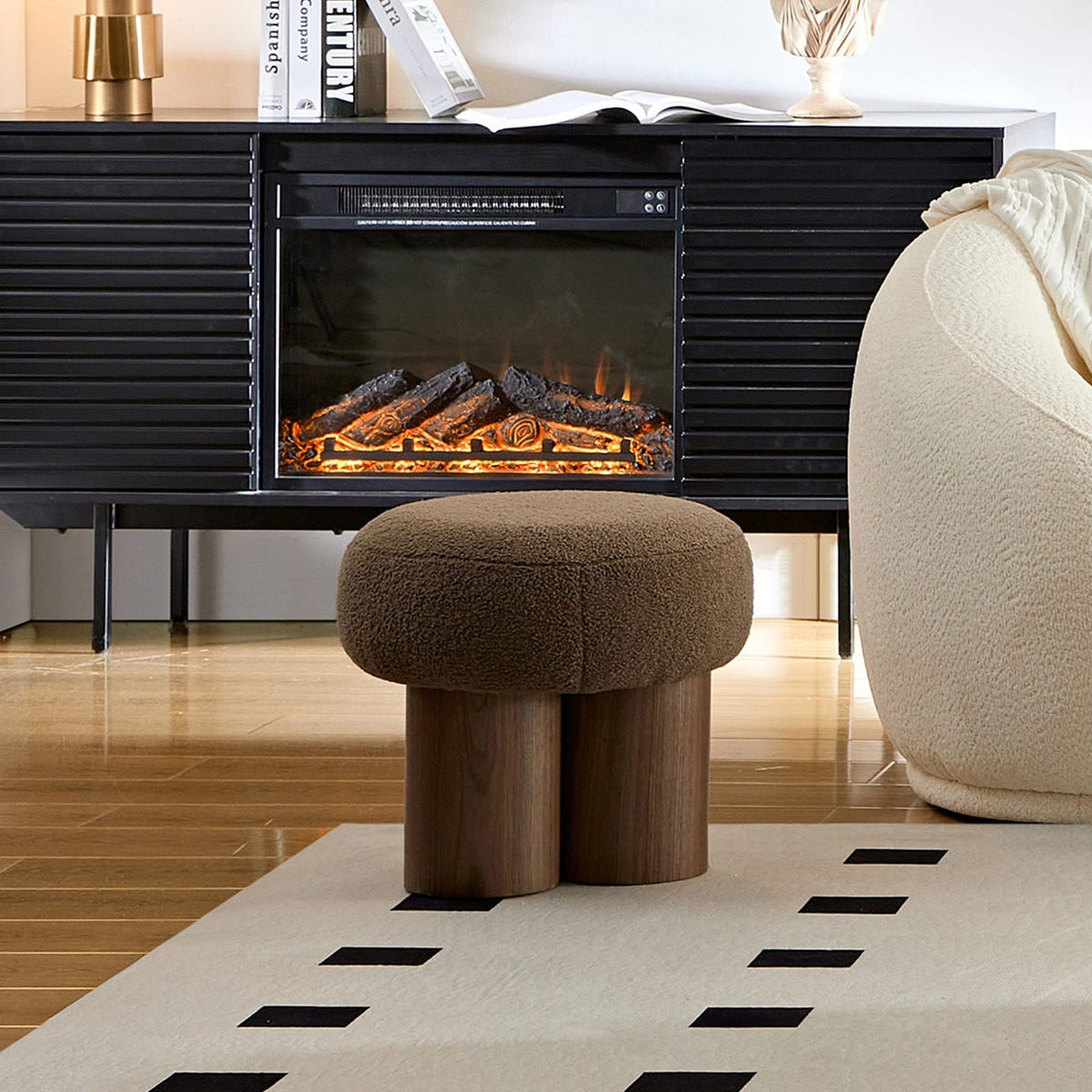 W8017-1 Mushroom Stool - Brown Lamb Wool Seat Ottoman