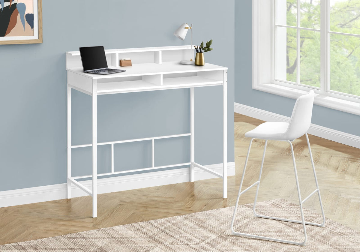 White Metal Computer Desk with Hutch & Shelves