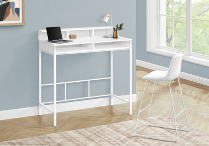White Metal Computer Desk with Hutch & Shelves