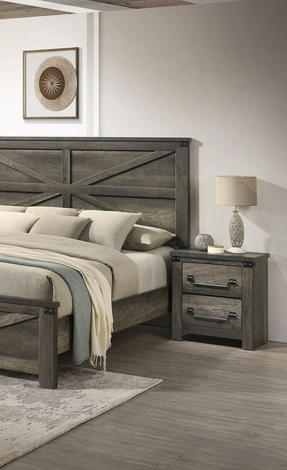 Gray 2 Drawer Bedside Cabinet Nightstand - Farmhouse Style