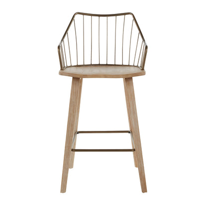 Counter Stool - White Washed Wood & Metal Dining Chair