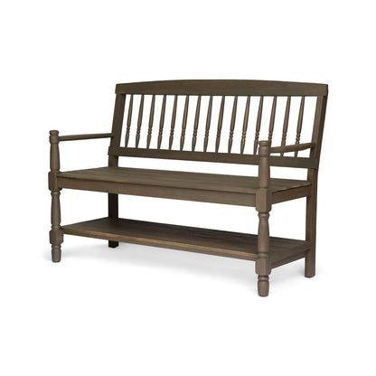 Grey Acacia Wood Farmhouse Bench for Garden Patio Seating