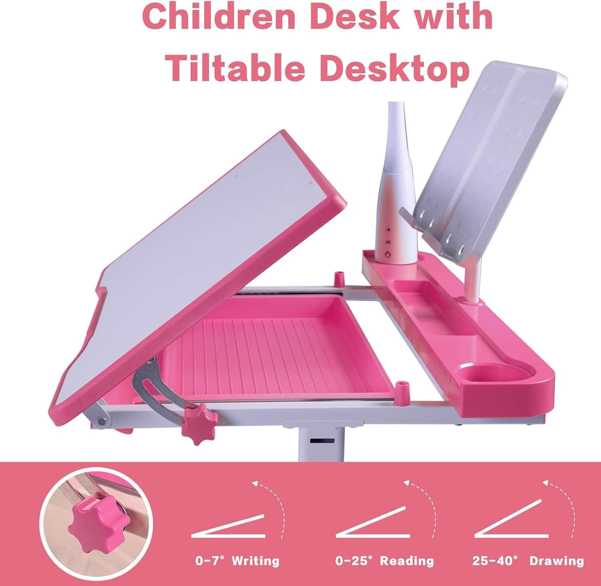 Pink MDF Kids Study Desk with Adjustable Chair