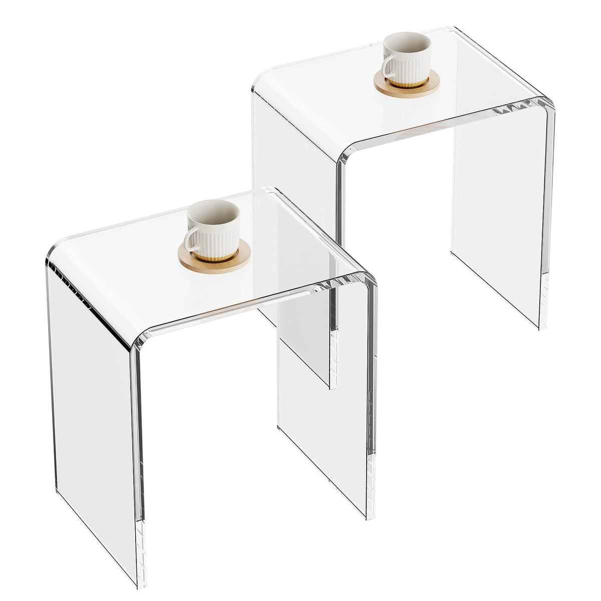 Clear Acrylic End Table Set - 2 C-Shaped Tables