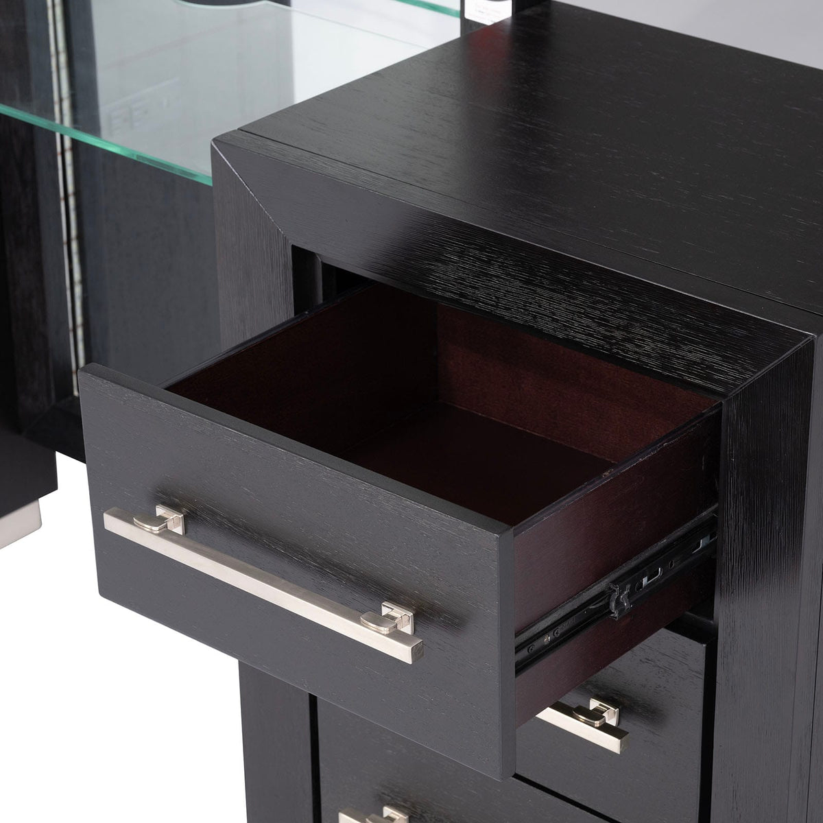 Black Acacia Wood Makeup Vanity with 5 Drawers for Bedroom