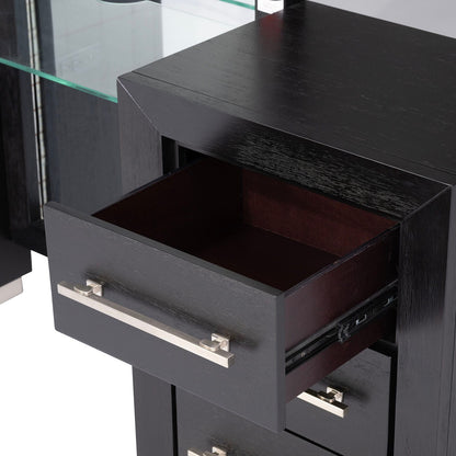 Black Acacia Wood Makeup Vanity with 5 Drawers for Bedroom