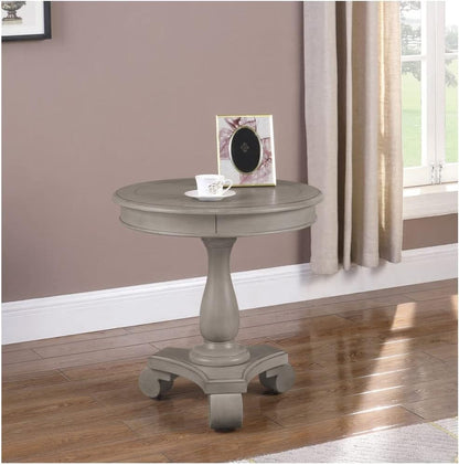 Transitional Gray Round End Table - Living Room Accent