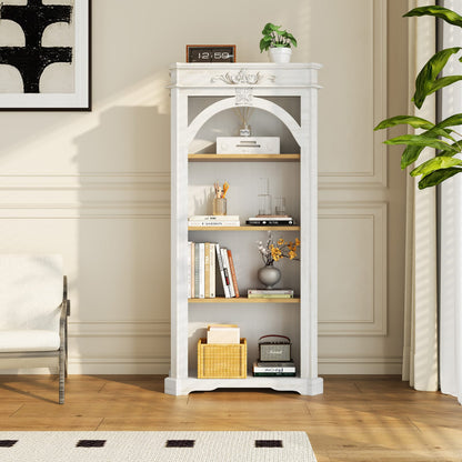 White Vintage 4 Tier Bookshelf - 65 Inch Tall Storage
