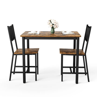 Rustic Brown Dining Table Set - 3 Piece Kitchen Table with Chairs for Dining Room