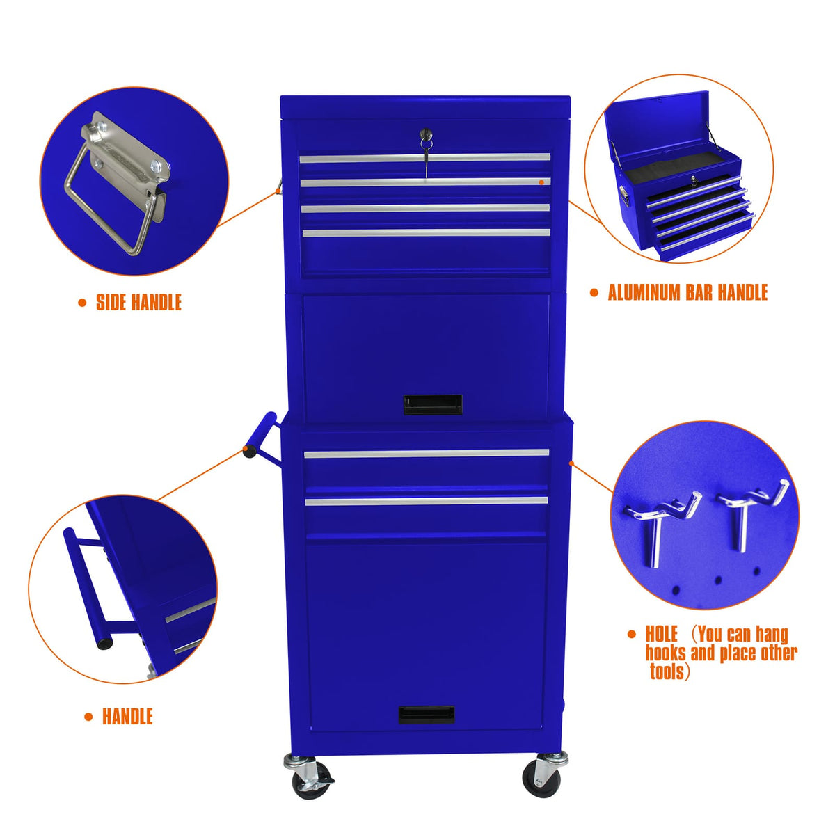 Blue Steel Rolling Tool Cabinet with 6 Drawers for Workshop Storage