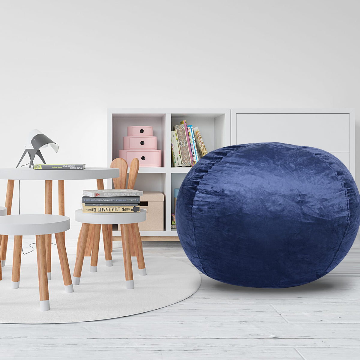 Navy Velvet Bean Bag Chair, 5ft Lounge Seat for Kids or Adults