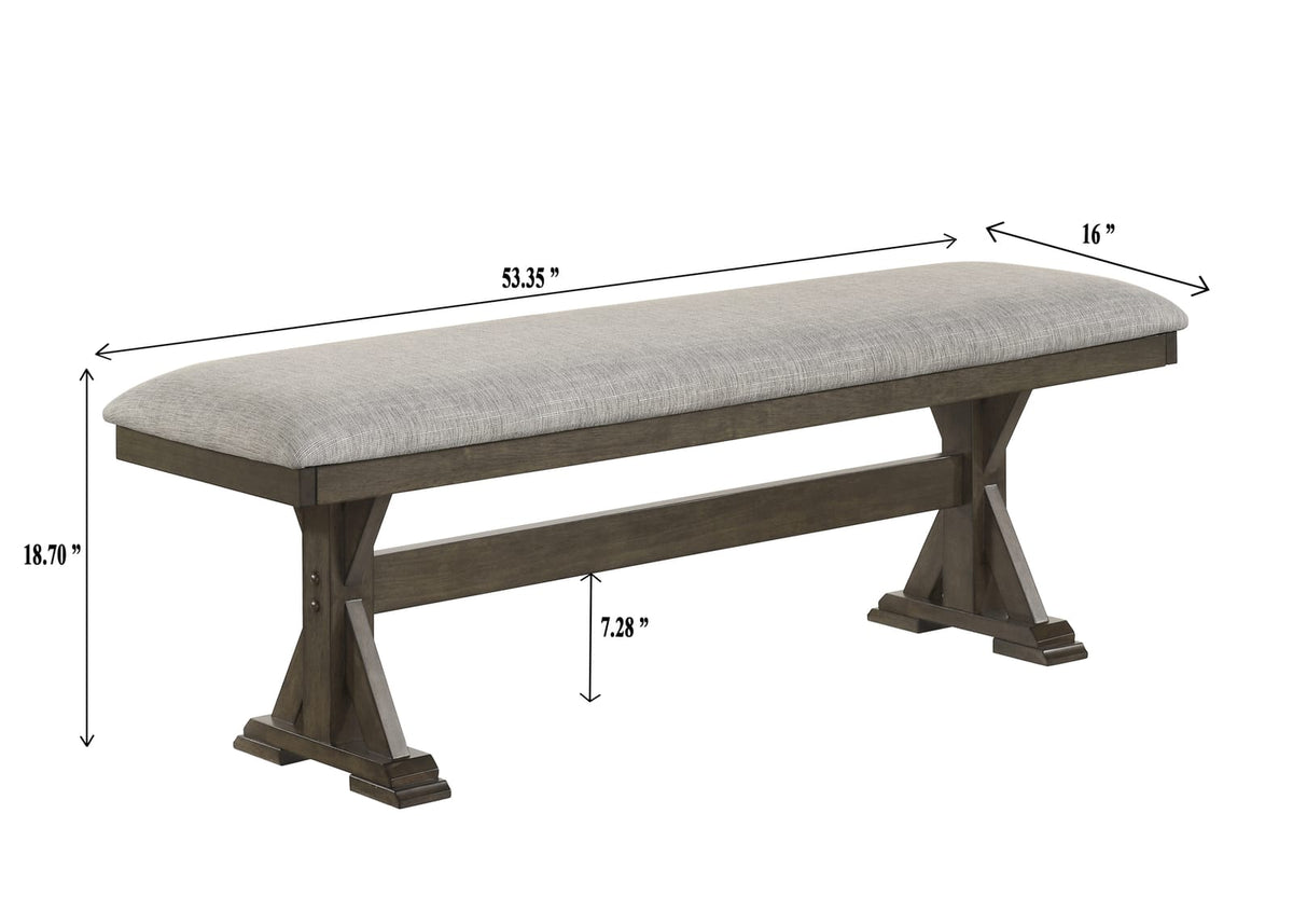 Contemporary Brown Upholstered Dining Room Bench with Wood Finish