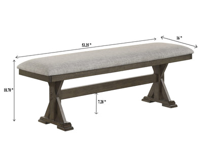 Contemporary Brown Upholstered Dining Room Bench with Wood Finish