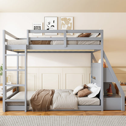 Full Bunk Bed with LED Lights & USB Ports - Gray for Bedroom