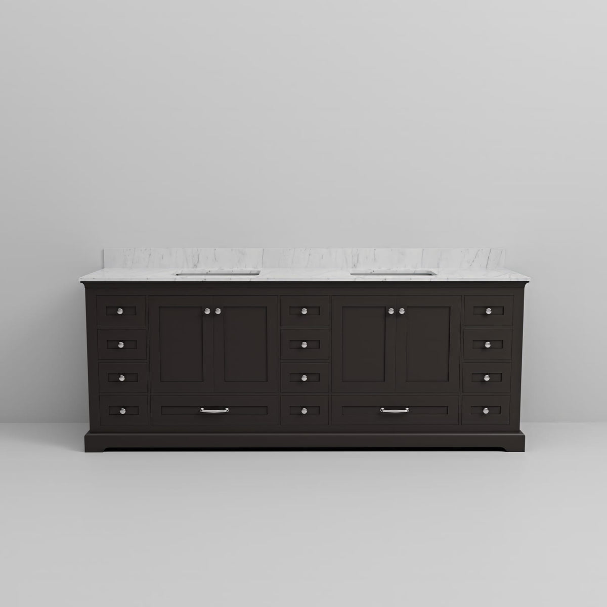 Espresso Double Bath Vanity - 84" W with Carrara Marble Top