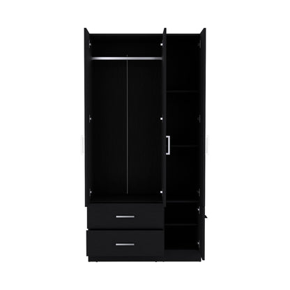 Black 71" Wardrobe with Hanging Rod & Shelves