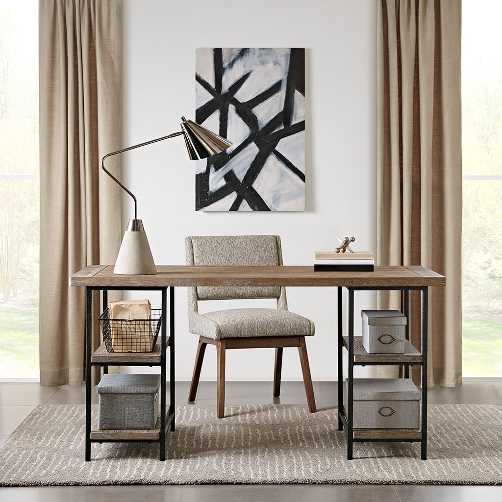 Grey Wood Desk - 60" W Work From Home Storage
