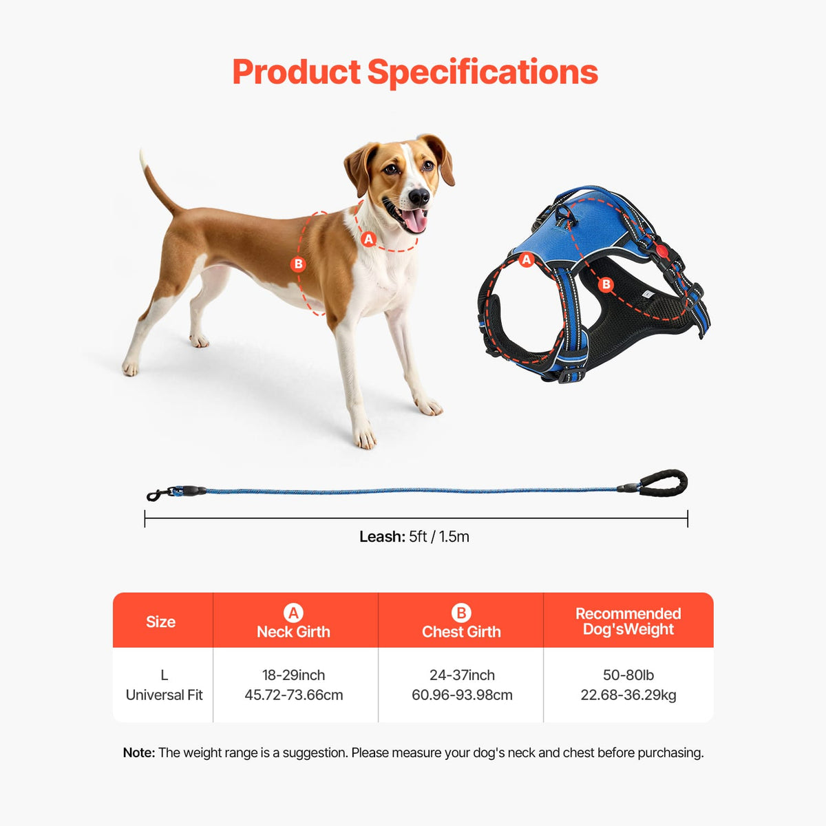 Dog Harness for Large Dogs No Pull Adjustable Vest - Blue