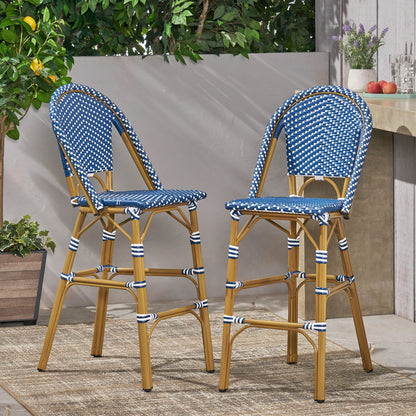 Teal Blue White 2 Person Patio Barstool Set Aluminum Frame