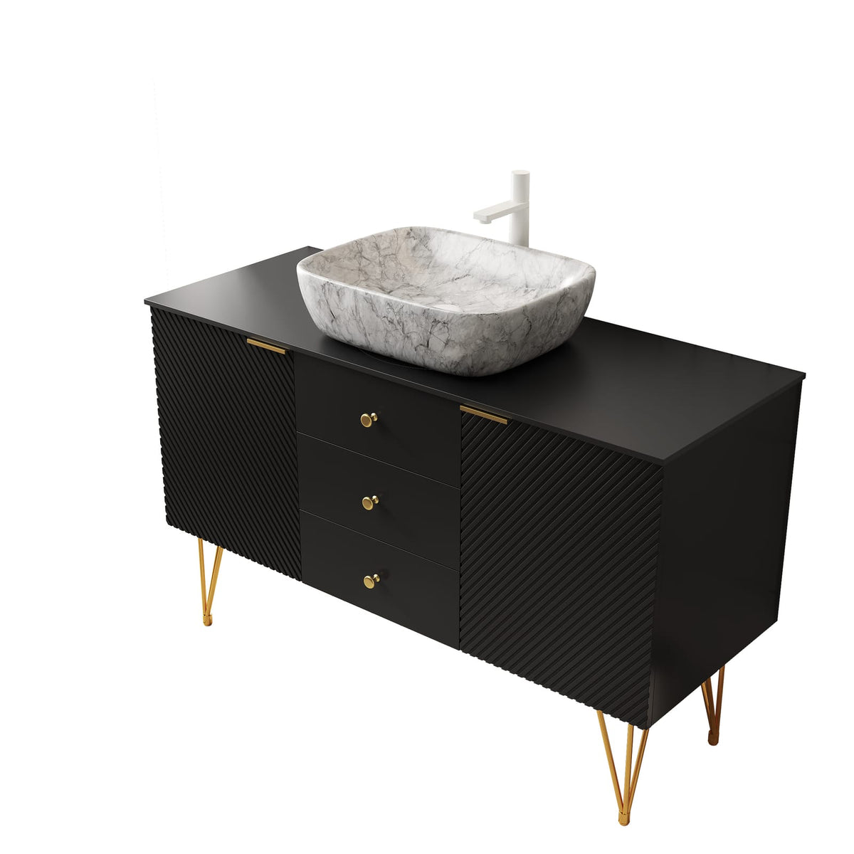 48 Inch Black Bathroom Vanity with Ceramic Vessel Sink