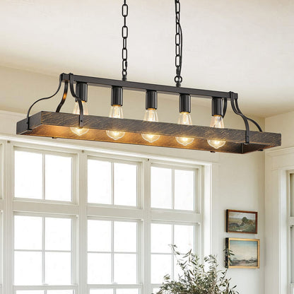 Black Gold Pendant Light - 34 Inch Dining Room Chandelier