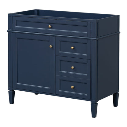 36" Blue Bathroom Vanity - Storage Cabinet with Drawers & Tip-out