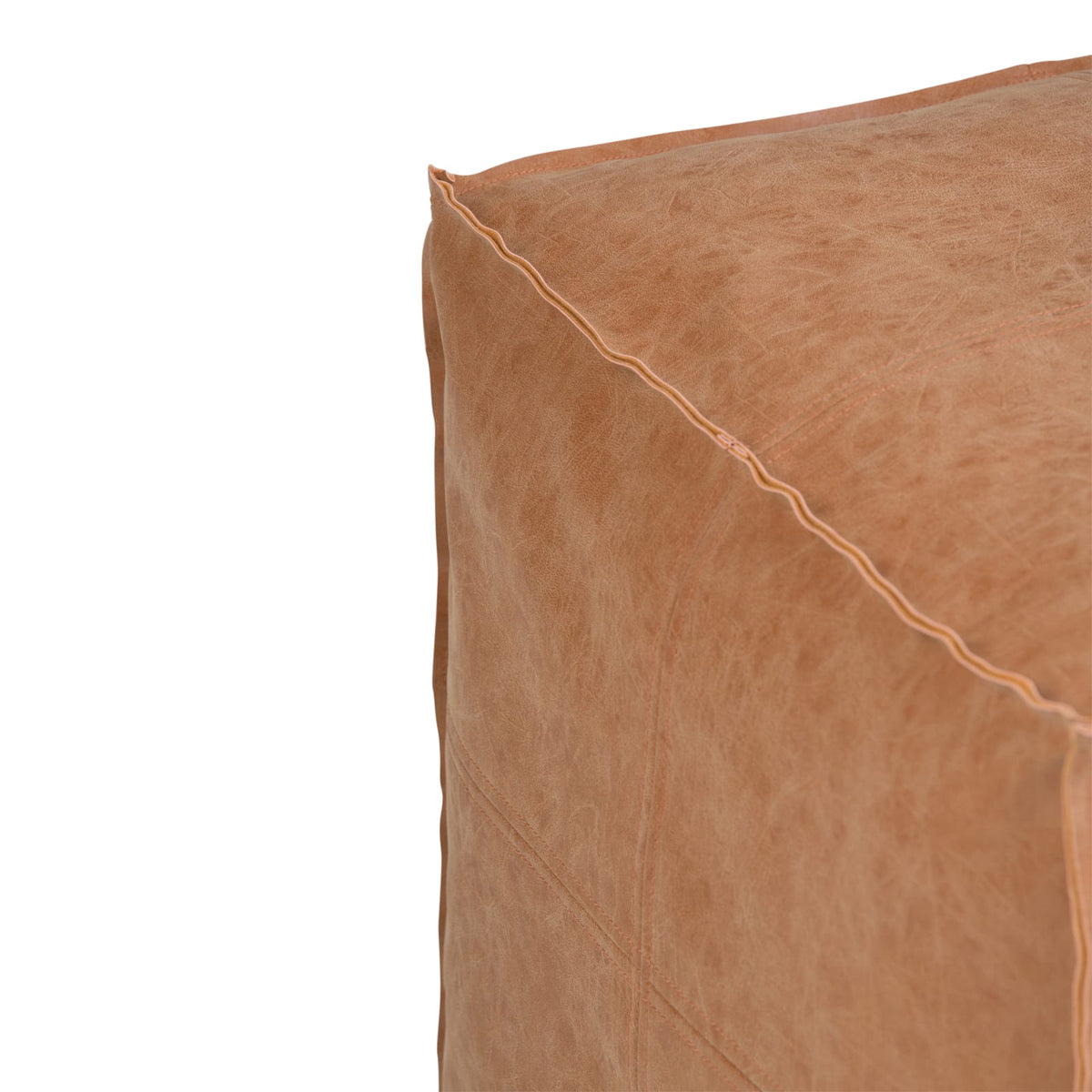Light Brown Faux Leather Square Bean Bag Chair for Living Room