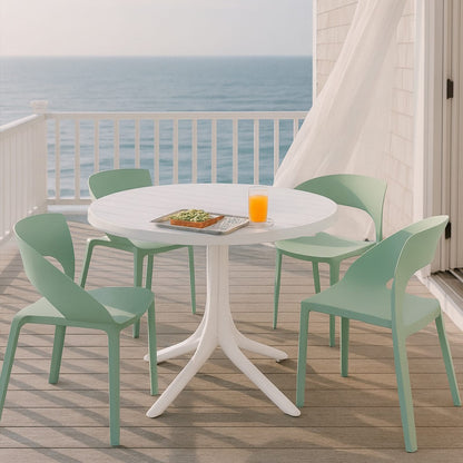 Haze Green Polypropylene Patio Chairs & Round Table Set - 4 Chairs, Weatherproof