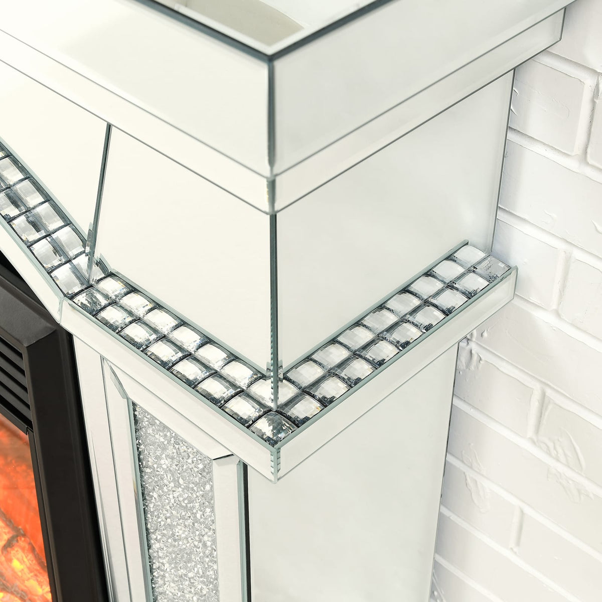 46" Electric Fireplace Cabinet with Mirror - Silver