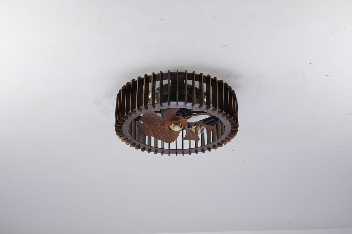 20" Modern Flush Mount Fan Light - Wood Finish