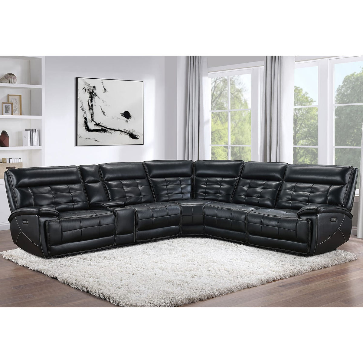 Black Curved Sectional Sofa - 118.5" Reclining for Living Room