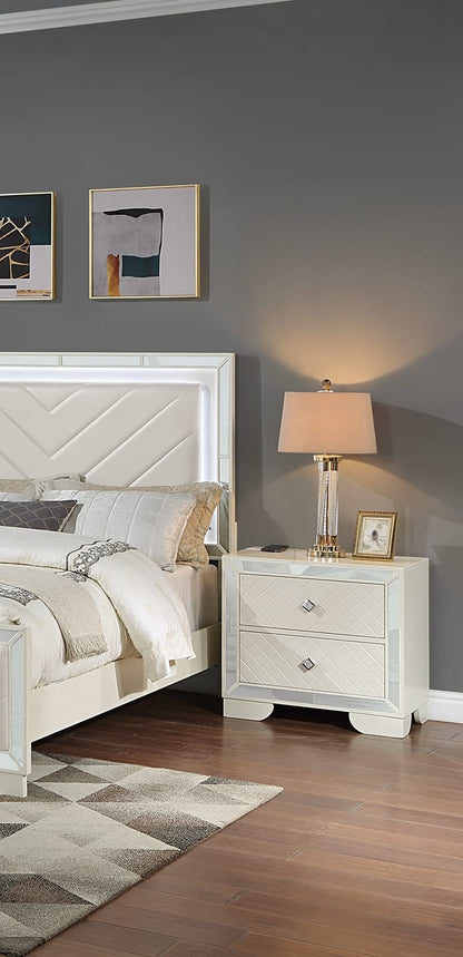 Cream Solid Wood Nightstand - 2 Drawers Storage Bedside Cabinet