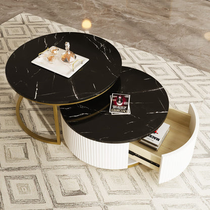 Modern Round Nesting Coffee Table - Golden Black & White