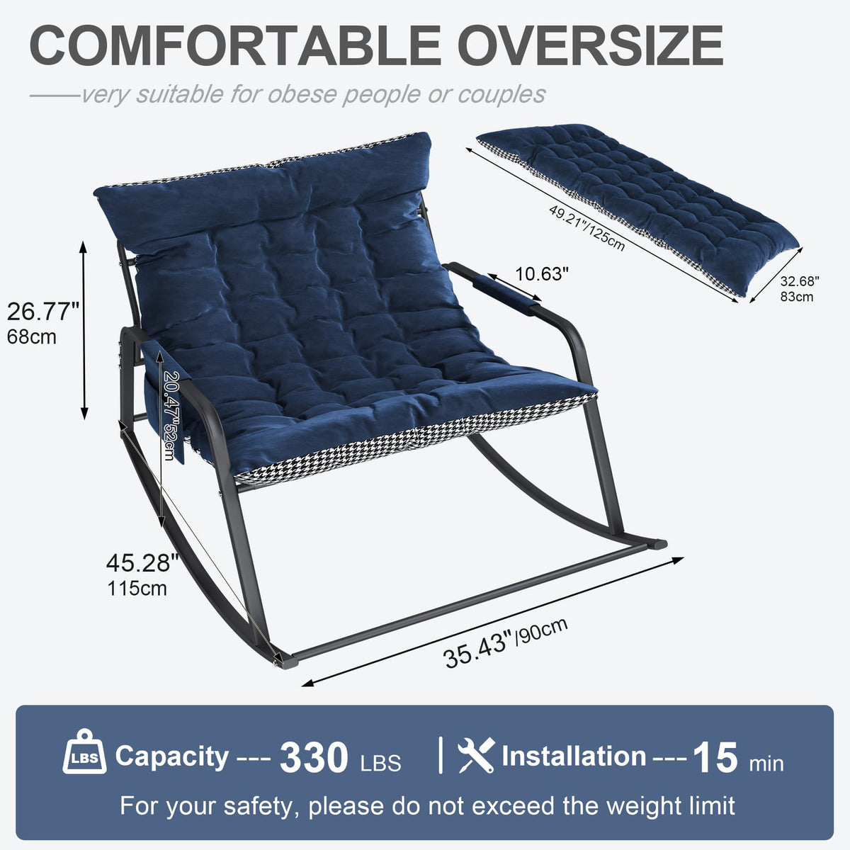 Blue Metal Rocking Chair with Cushions - Relaxing Lounge for Living Room