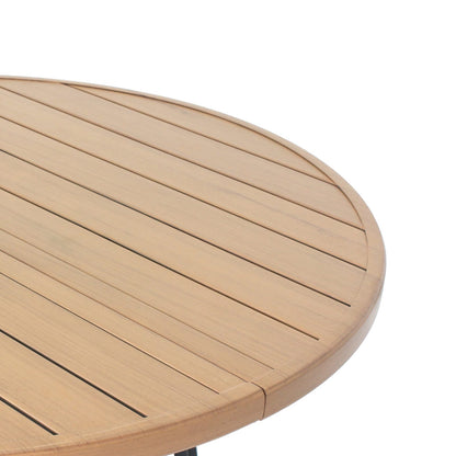 Round Faux Wood Patio Table - 47" with Umbrella Hole, Black Iron Legs