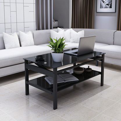 Black Glass Lift Top Storage Coffee Table for Living Room