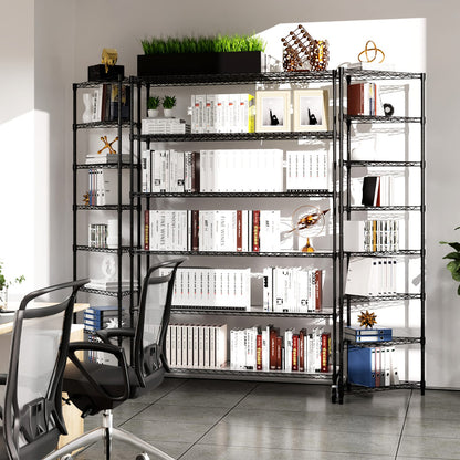 6 Tier Wire Shelving Unit - Black, Heavy Duty Garage Storage