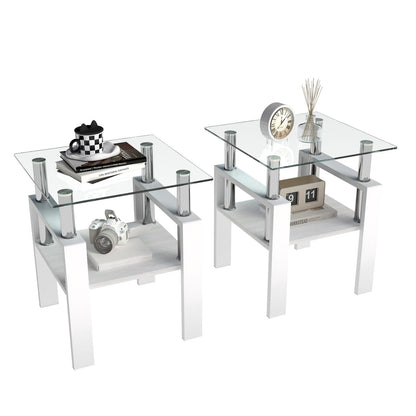 Small White Tempered Glass Coffee Table - 17.72" x 17.72"