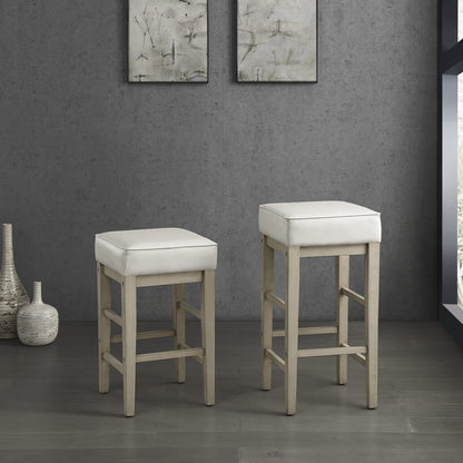 Transitional White Dining Room Stools Solid Wood Counter Height Set