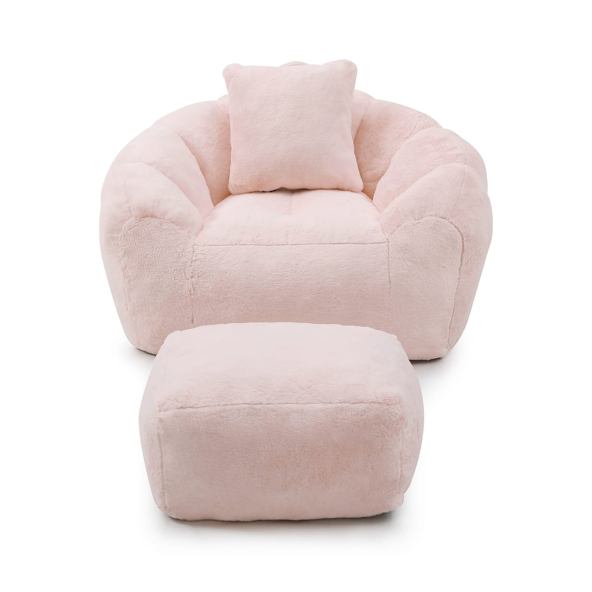 Pink Faux Fur Bean Bag Sofa with Footstool for Living Room Comfort