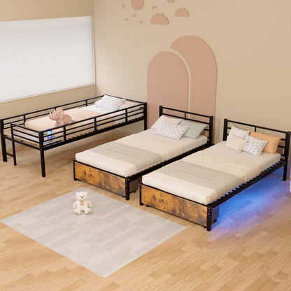 Triple Bunk Bed for 3 Kids - Metal, Black for Bedroom
