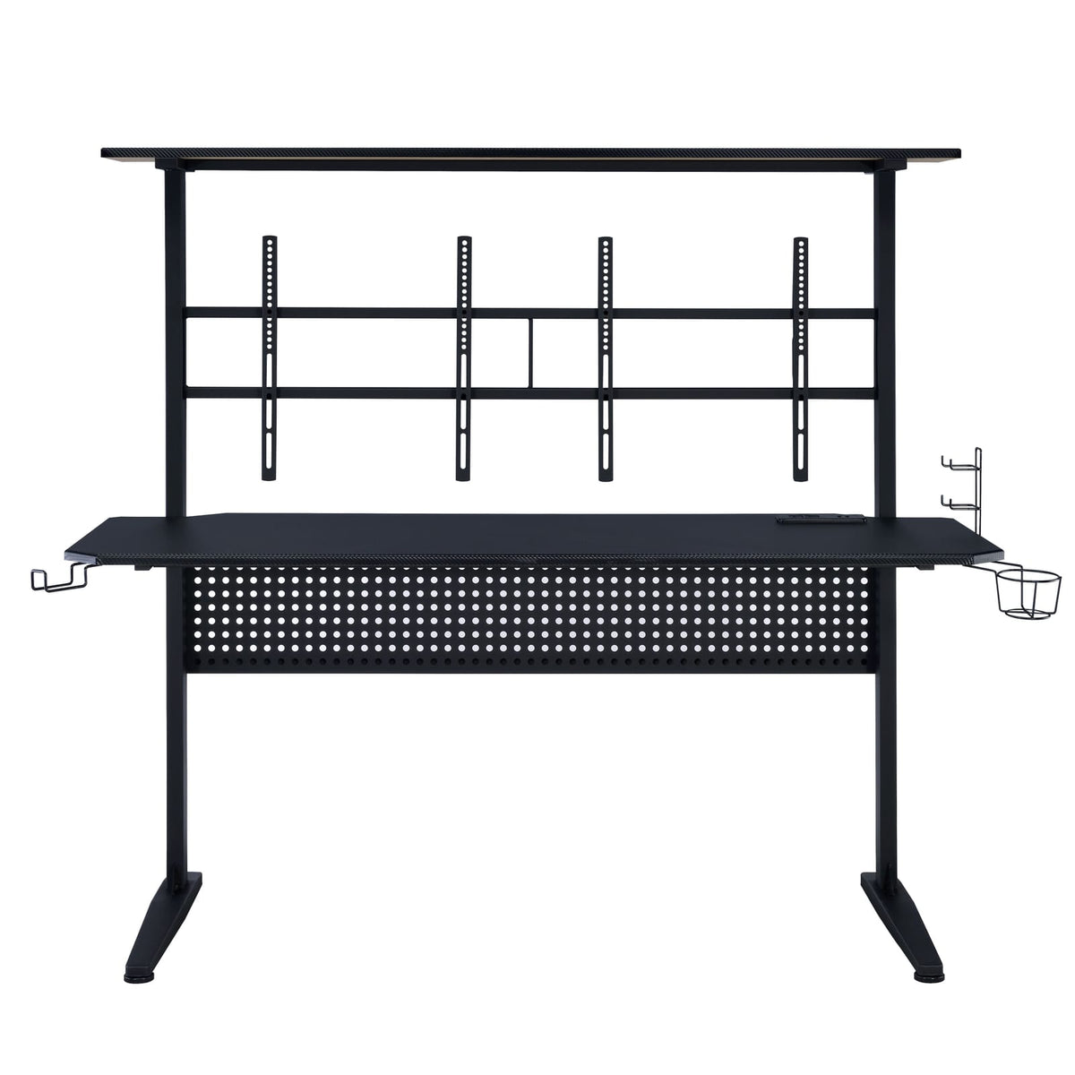 Black Gaming Desk with LED Light and Monitor Holders