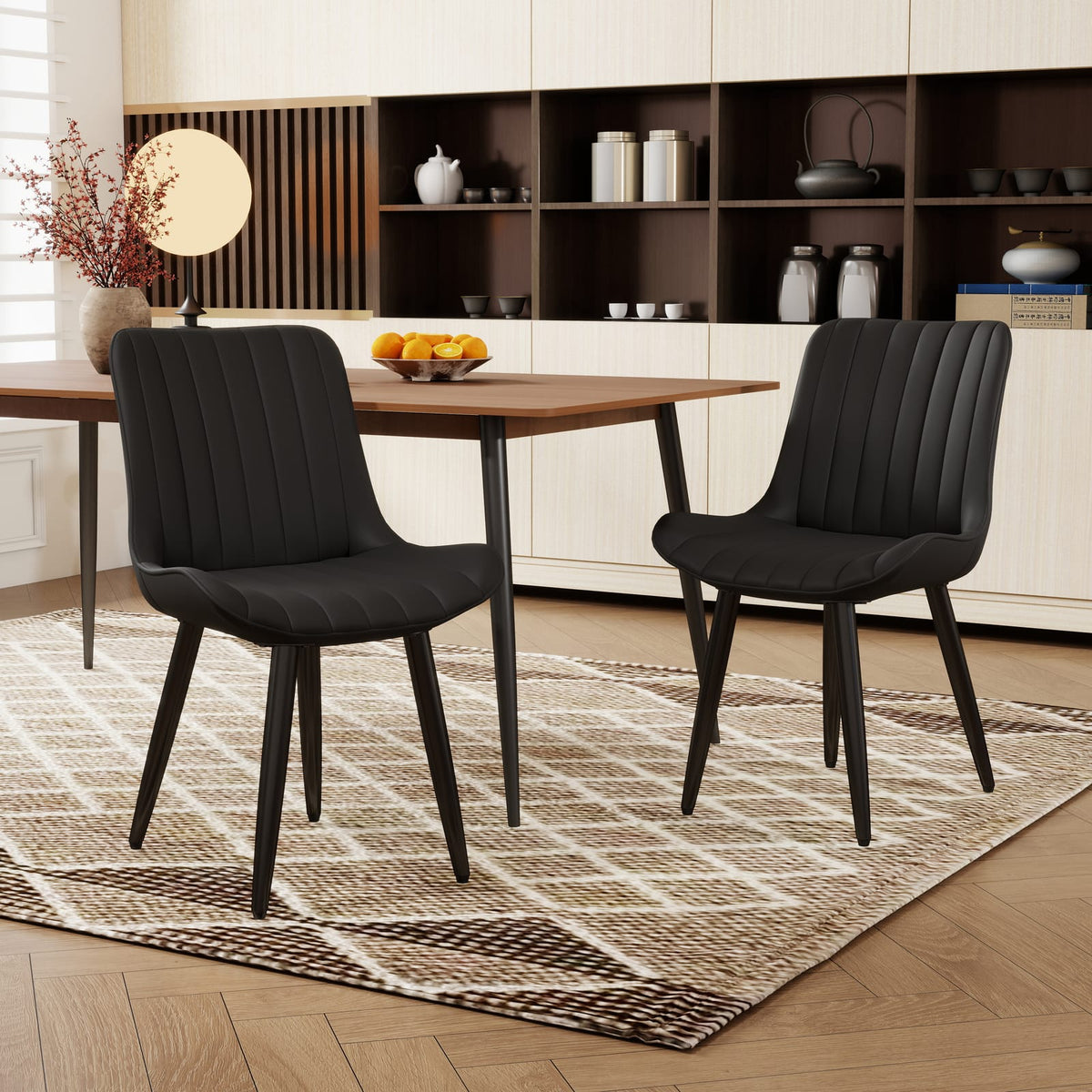 Set of 4 Modern PU Leather Dining Chairs - Black