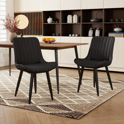 Set of 4 Modern PU Leather Dining Chairs - Black