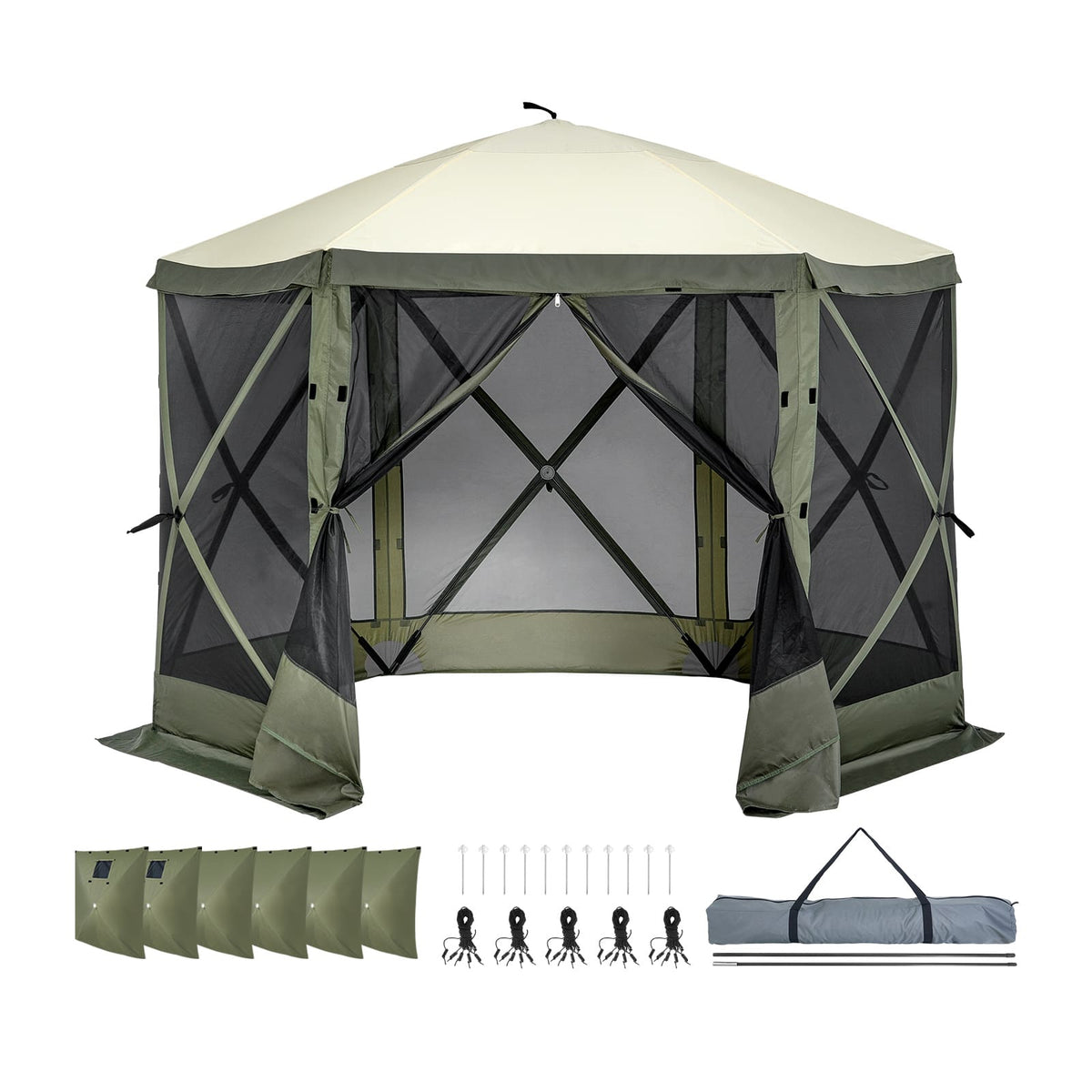 10x10FT Green Oxford Gazebo Tent - Camping Screen Shelter