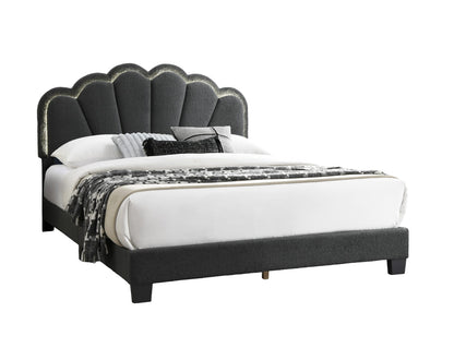 Queen Size Bed Frame - Charcoal Wool Floral Headboard Box Spring Not Required