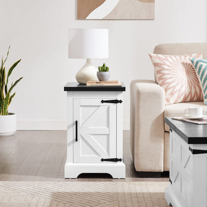 White+Black Farmhouse End Table - Nightstand with Storage